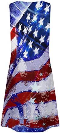Ајазо жени Денот на независноста на Денот на ракави без ракави, плус големина, случајна проток на плажа вратот 2023 лето бохо миди фустан