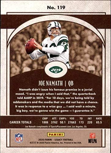2020 Panini Legacy #119 JOE NAMATH LEGENDS New York Jets NFL Football Trading Card
