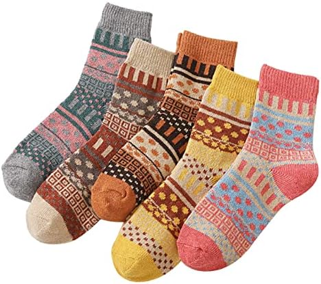 Baishitop 5pairs mens жени есен зима персонализирана плетење волна чорапи шарени геометрија гроздобер чорапи за компресија