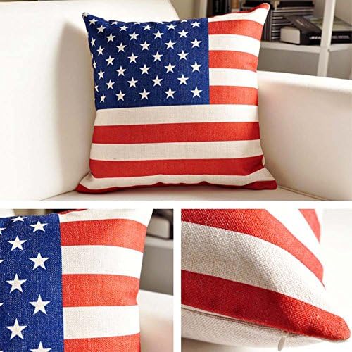 Гроздобер лента Американско знаме на САД - плоштад лесен постелнина дизајн, фрли перница, обвивка за обвивка, покрива 18 x 18 инчи дома -