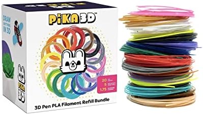 PIKA3D PLA 1,75мм филаменс, 20 бои, 5 метри по боја, работи со Scrib3d, mynt3d и повеќето други пенкала за 3D печатење