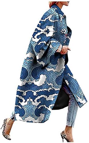 Мода мода на мода, печатена џебна јакна за надворешна облека за надворешна облека со долги палто со долг ров