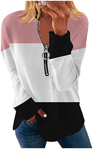 Nokmopo долги ракави Туника за жени за жени мода лежерна охрачена качулка Неправилна лента со геометриска печатена блуза со долг ракав