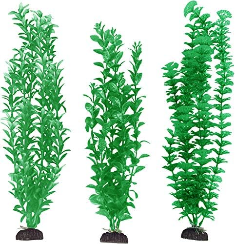 Пен-Плакс аква-растенија Пластичен аквариум 3 парчиња растителни пакети-реален изглед и нежна текстура-зелена-16 ”висина