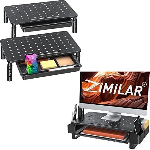 Zimilar 2 пакет монитор за монитор со држач за монитор на фиоки со фиока, монитор за кревање со странични џебови за складирање