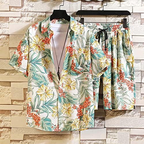 Нархбг Хавајски кошула сетови за машки цвеќиња за вметнување костуми за прибирање копче надолу со кошули со кратки ракави удобни облеки за одмор
