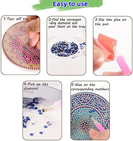 Beihnuem 8 PCS Diamond Saftion Safters With Holder, DIY Mandala Drink Coasters Diamond Sainting Kits за заштита на табела 5D Diamond Art Kits