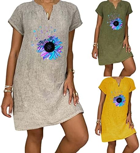 lcziwo жени летни обични маички фустани плус големина лабава смена фустани сончоглед печатени V вратот туничен фустан