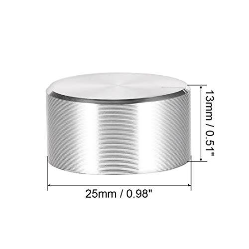 uxcell 5pcs Поентиометарско копче за носење на вратило од сребро тон алуминиум мазна површина ротирачко копче 25mmx13mm Контрола на волуменот