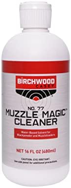 Birchwood Casey Muzzle Magic No.77 чистач за пиштоли со врвот на Flip | Растворувач со црна прашок базиран на вода за брзо дејство за превенција на 'рѓа, шише 16oz