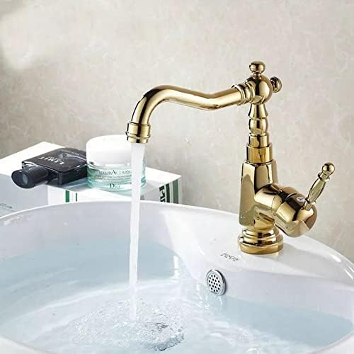 Вршава вода од вртење на вода, полирана златна боја месинг единечна рачка единечна дупка кујнски мијалник и бања тапа за басен миксер допрена чешма