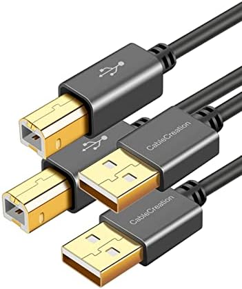 КАБЕЛСКА креација [2-Пакет] USB Кабел За Печатач 10 Стапки, USB 2.0 Кабел За Печатач На Компјутер, USB Кабел За Печатач А До Б ЗА HP, Брат, Epson, Canon, Пијано, Dac, Алуминиумска Кутија