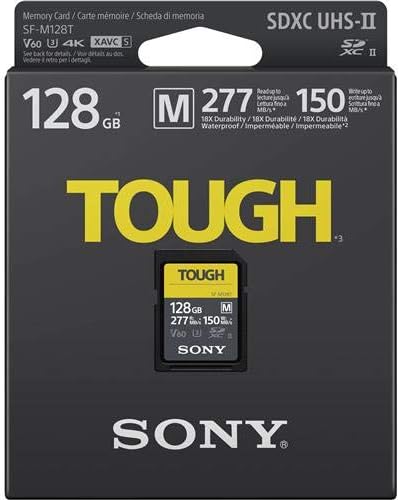 Sony Targe-M Series SDXC UHS-II картичка 128GB, V60, CL10, U3, Max R277MB/S, W150MB/S & NP-FW50 литиум-Ion 1020MAH батерија што може
