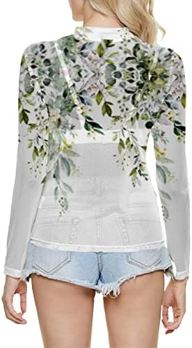 Women'sенски шифон печатена блуза Транспарентен секси врвен трендовски флорас печати долги ракави кошула, исмејувајте ја вратот Туника ТЕЕ