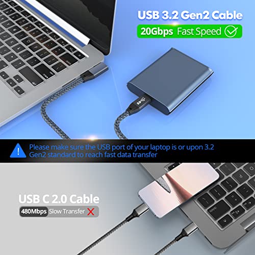 UseBean USB C До USB C Кабел Прав Агол 100w 0.6 ft, USB 3.2 Gen2x2 20gbps Пренос На Податоци &засилувач; Pd Брзо Полнење, 4k60hz Видео Монитор
