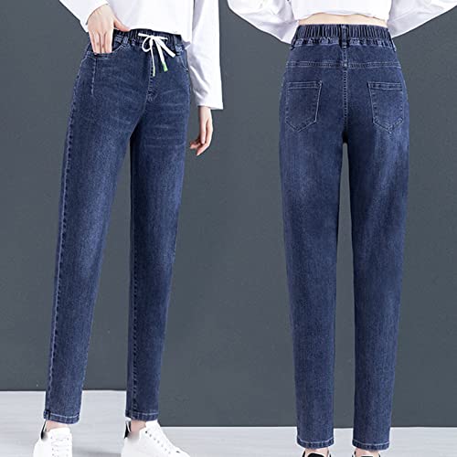 Womenените со високи издигнувања на тексас панталони Еластично истегнување на половината Повлечете се на фармерки лесни слаби слаби панталони