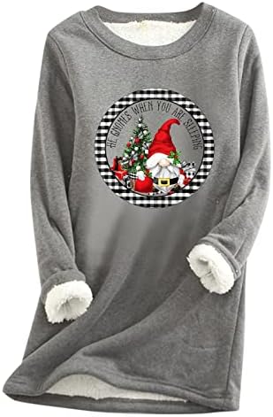 Womenените обични божиќни кошула за Божиќ, густа маичка со руно, зимска рунда вратот топла мека модна долна облека