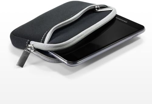 Case Boxwave Case компатибилен со Motorola Moto E6 - Softsuit со џеб, мека торбичка Неопрена покриена ракав Зипер џеб за Motorola Moto E6 - jet Black со сива трим