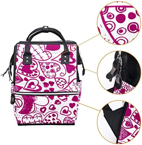 Модерна розова виолетова loveубов торба за чанти за чанти за чанти за пелена за срце, бебе, менување торби со повеќе функции со голем