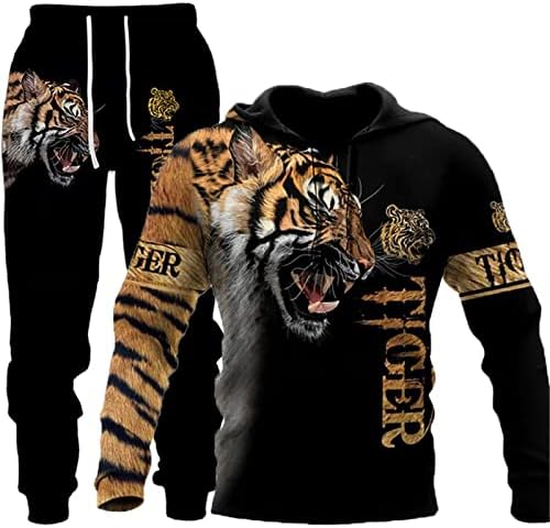 3Д печатени дуксери за џемпери за мажи поставени машки лав лав -тренерки за панталони за панталони за спортска облека есенски зимски костум
