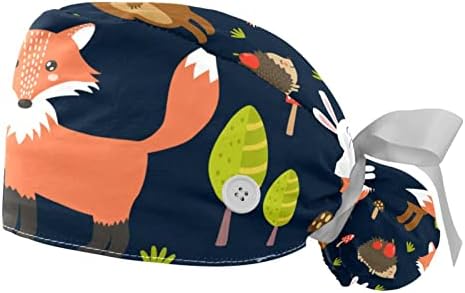 2 парчиња работно капаче со копче лента вратоврска назад шума цртан филм еж, лисица зајак, коњчиња за торбички за жени за жени