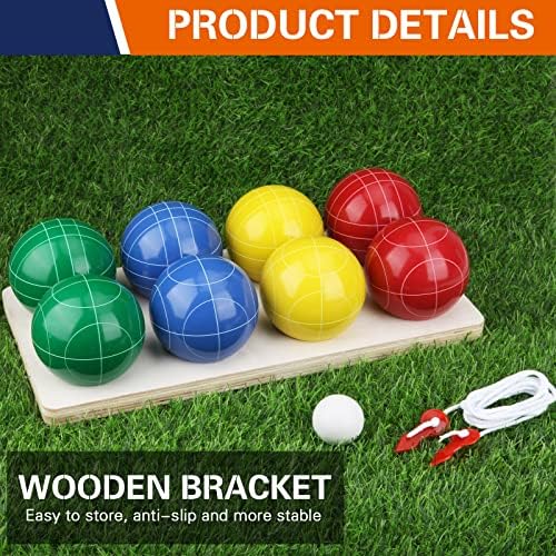 Cometoss Bocce Set Outdoor Game -90mm Bocce Ball Set, вклучува 8 топки 1 Палино, 1 -табела торба, 1 мерење јаже, 1БАЛАНСКИ СТАНД,