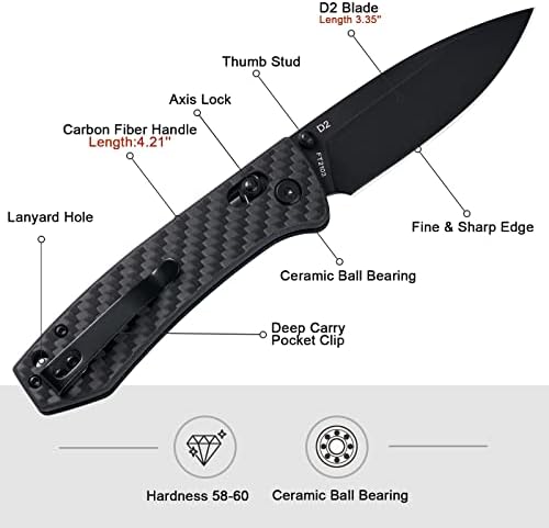 FreeTiger џеб нож јаглеродни влакна рачка црна D2 сечило заклучување на мал нож за преклопување тактички кампување ЕДЦ нож за мажи жени