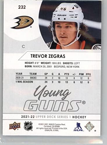 2021-22 Горна палуба 232 Тревор Зеграс Млади пиштоли РЦ дебитант Анхајм патки серија 1 НХЛ хокејска база за тргување картичка