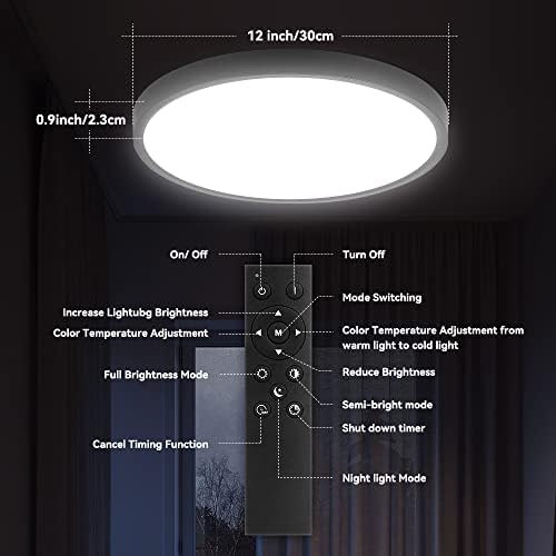 Silampdi LED Flush Slush Mount Failing Light со далечински управувач, 24W LED тавански тела за светло, црна затемнета 0,9 инчи