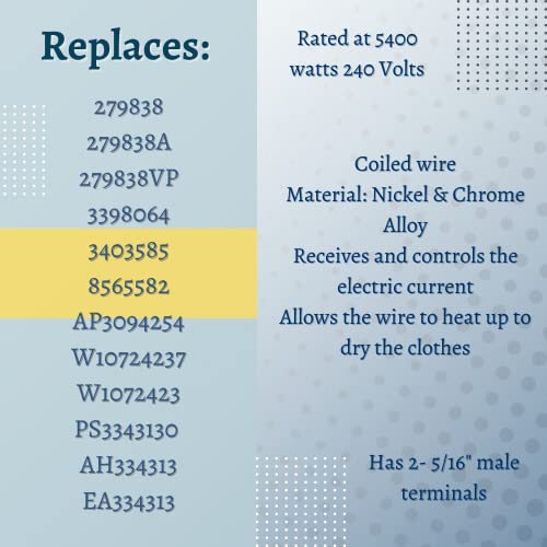 Wibefel Dryer Heating Element Replacement for Amana NED4655EW1 NED4600YQ0 NED4600YQ1 NED4500VQ2 NED5400TQ0 YNED4655EW1 YNED4600YQ0