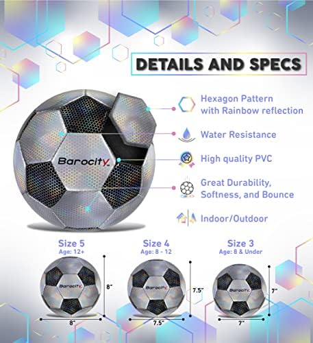 Barocity Classic Soccer Ball - Premium Boy and Girl Official Match Ball со рефлексивна шема на виножитото, издржлив, затворен, на отворено, обука, вежбање, време на игра и игри