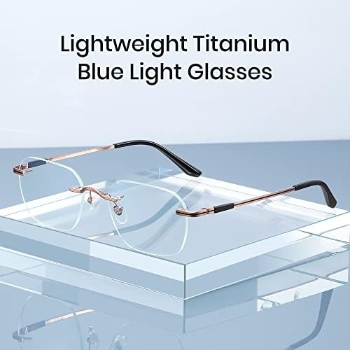 Цикс Без Рамки Титаниумски Сини Светлосни Очила За Мажи Жени Компјутерски Очила Квадратни Без Рамка Јасна Леќа Ултралесни Метални Очила
