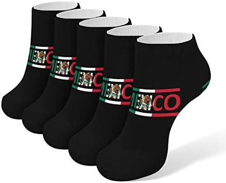 Мексиканско знаме 5 пара смешни трчање чорапи за глуждот атлетски чорапи без шоу, амортизирани за мажи жени