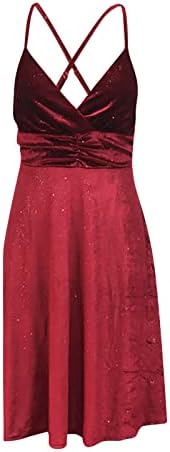 Fragarn Ruched фустан за жени, женска цврста боја пулвер половината за затворање на секси весела за вечера со V-вратот за суспензија