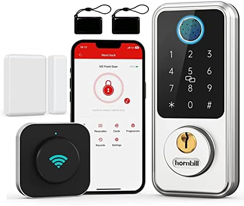Hornbill Wi-Fi Smart Lock со отпечаток на сензорот за врата, паметна тастатура за ќор-сокак, заклучување на паметната врата без клучеви за влезната врата, биометриското заклуч