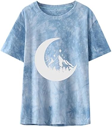 Женски врзани врвови на врвови 2023 фустани гроздобер кошули Сонце Месечина од печурки графички маички маички трендовски туники