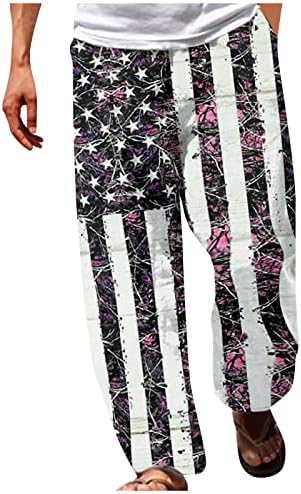 Eoeioa Ден на независност на мажите, широко распространети панталони за нозе, летни џебови, џебови со џемпери 4 -ти јули патриотски долги