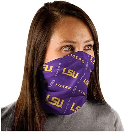 Wincraft NCAA Louisiana Tigers Tigers LSU текст/лого вентилатор за завиткување на гајтер за маска за глава