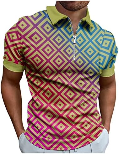 Машка мода 3Д поло маици бизнис патент декоративен краток ракав Поло кошула во боја крпеница на врвот за мажи