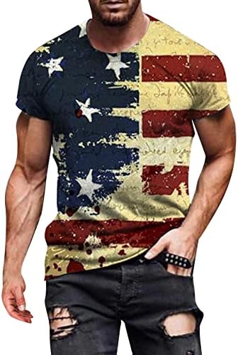 XXBR кошули со кратки ракави за мажи, американски знамиња за печатење графички маички патриотски кошули мускулни тренинзи за вежбање врвови маица кошула преголема т