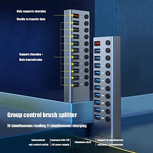 ШИПТ Алуминиумска Легура 11-ПОРТА USB3. 0 Сплитер 10 Порта Компјутер Продолжен USB ЦЕНТАР 1 Порта Брзо Полнење Надворешно Напојување 12V4A