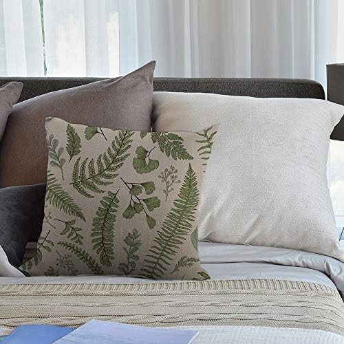 HGOD дизајни лисја фрлаат капаче за перница од перница, зелени лисја и папрат памучна постелнина полиестер декоративен домашен декор софа софа стол спална соба 16x16inch