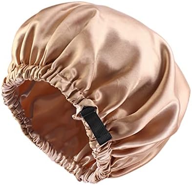Сатенска хауба прилагодлива големина на главата Спилка свилена хауба за жени мажи со двојно слој сатен наредени капаче за спиење завиткана