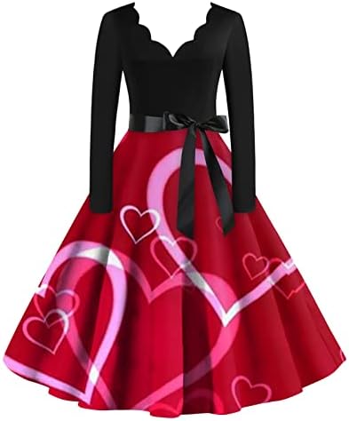 Модни Жени Гроздобер Долг Ракав Денот На Вљубените 1950 Тите Домаќинка Вечерна Забава Фустан