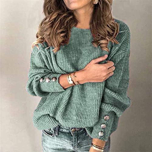 Женски џемпери ymosrh, кардиган модна цврста боја пулвер, тркалезен врат, топол џемпер со долг ракав, дебел