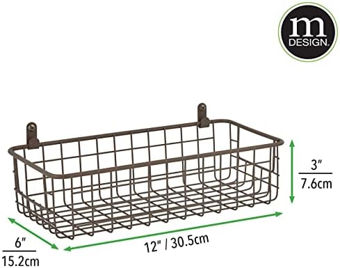mDesign Ѕид Планината Метал Фарма Ѕид Декор Складирање Организатор Кошница Корпа Со Рачки за Виси Во Влезот, Кал, Спална Соба, Бања,