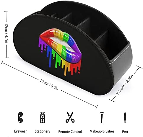 ЛГБТ геј гордост Виножито усни PU кожа далечински управувач држач за организатор за складирање на десктоп со 5 оддели