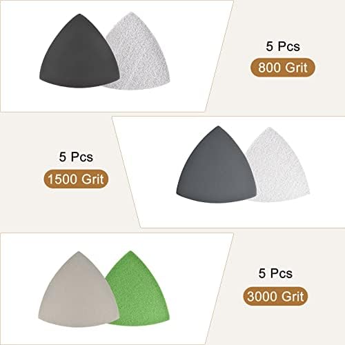 детали за триаголник Uxcell Sander Sandpaper Set 800/1500/3000 Grit 3-1/2 инчи кука и јамка за пескарење на силиконски карбид 15 парчиња