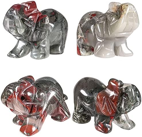 Амогели пакет од 2-2 парчиња овален полиран хематит Загрижени камења и 1 парчиња 1,5 инчи крвав камен врежан фигура на слонови, лекување