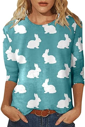 Симпатични зајаци графички велигденски кошули за жени мода лето обичен екипаж 3/4 ракави маички врв
